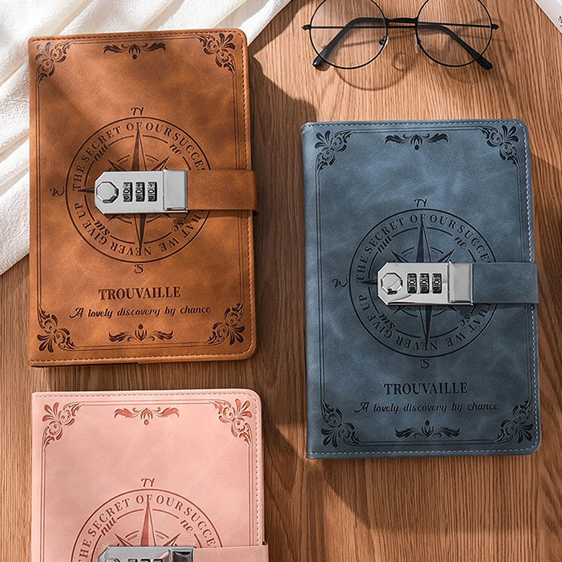 Creative Password Notebook Travelers Student Diary With Lock Stationery Thickened Hand Account Notepad
