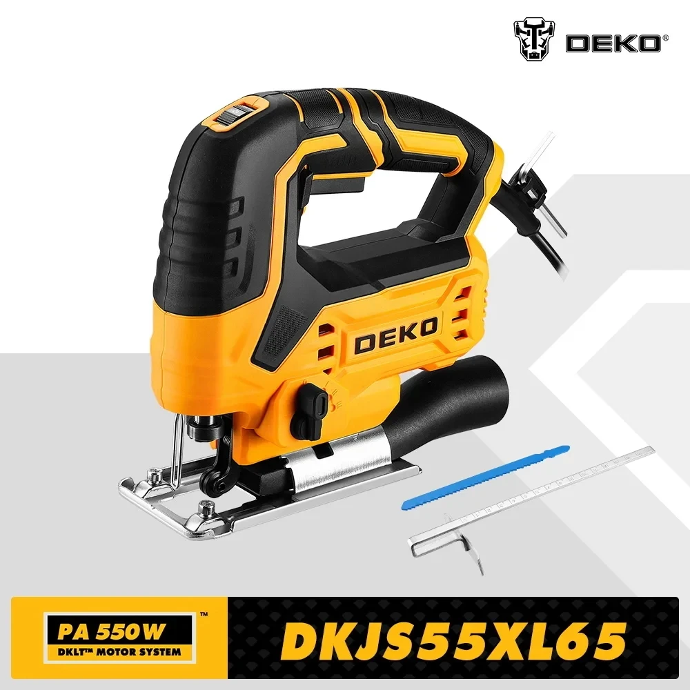 DEKO 220V DKJS55XL65 550W JIG SAW herramientas eléctricas para carpintería sierra eléctrica con regla guía hoja de sierra llave Allen