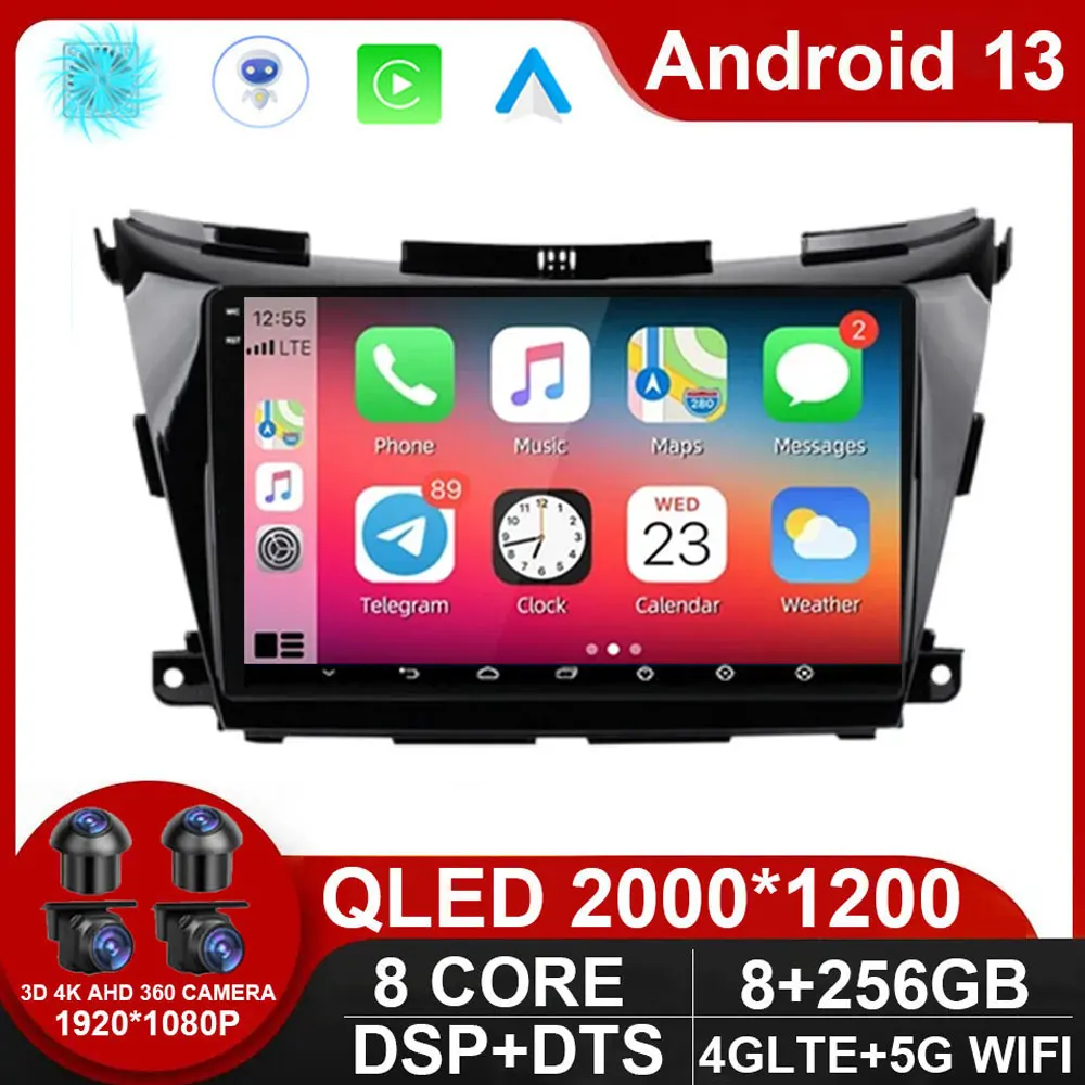 

Autoradio Android 13 For Nissan Murano / Z52 Multimedia 2015 - 2020 Video player Navigation GPS Carplay Car Radio Bluetooth DSP