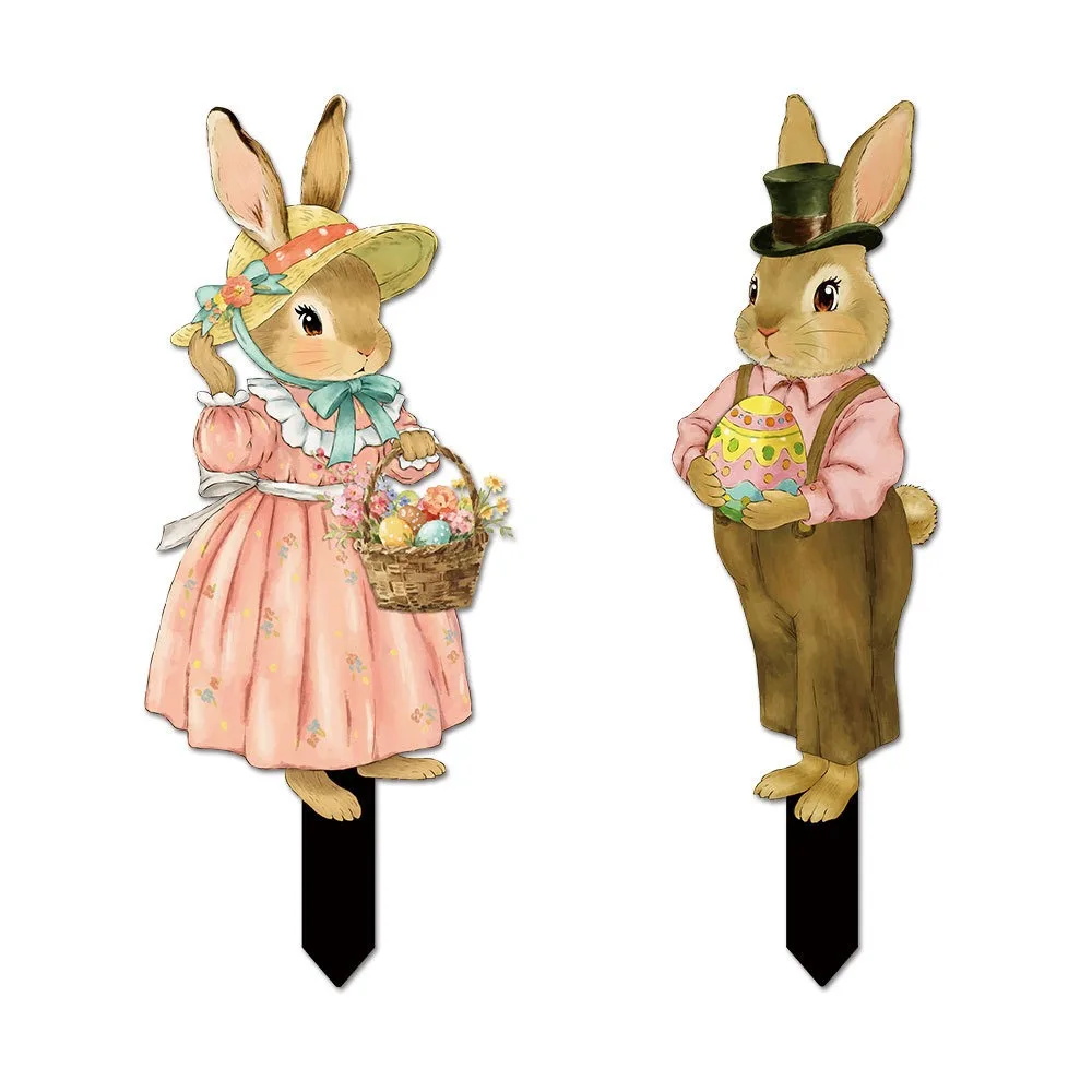 1 Set Cartoon Rabbit Easter Bunny Garden Decoration PVC Ornament Rabbit Lawn Ornament Multicolor Garden Stake Easter Supplies