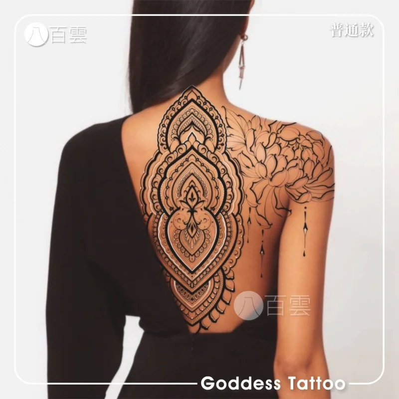 Black and White Beautiful Elegant Shoulder Romantic Back Sexy Female Holiday Tattoo Jewelry Stickers Waterproof