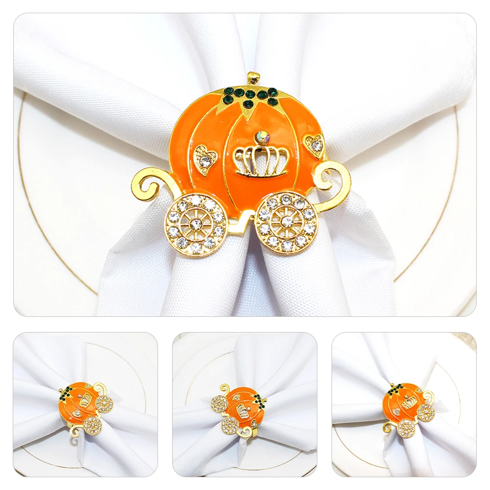 

2pcs Pumpkin Cart Shaped Napkin Rings Dinner Rings Thanksgiving Decor Fall Halloween Banquet Dining Table Napkin Ring