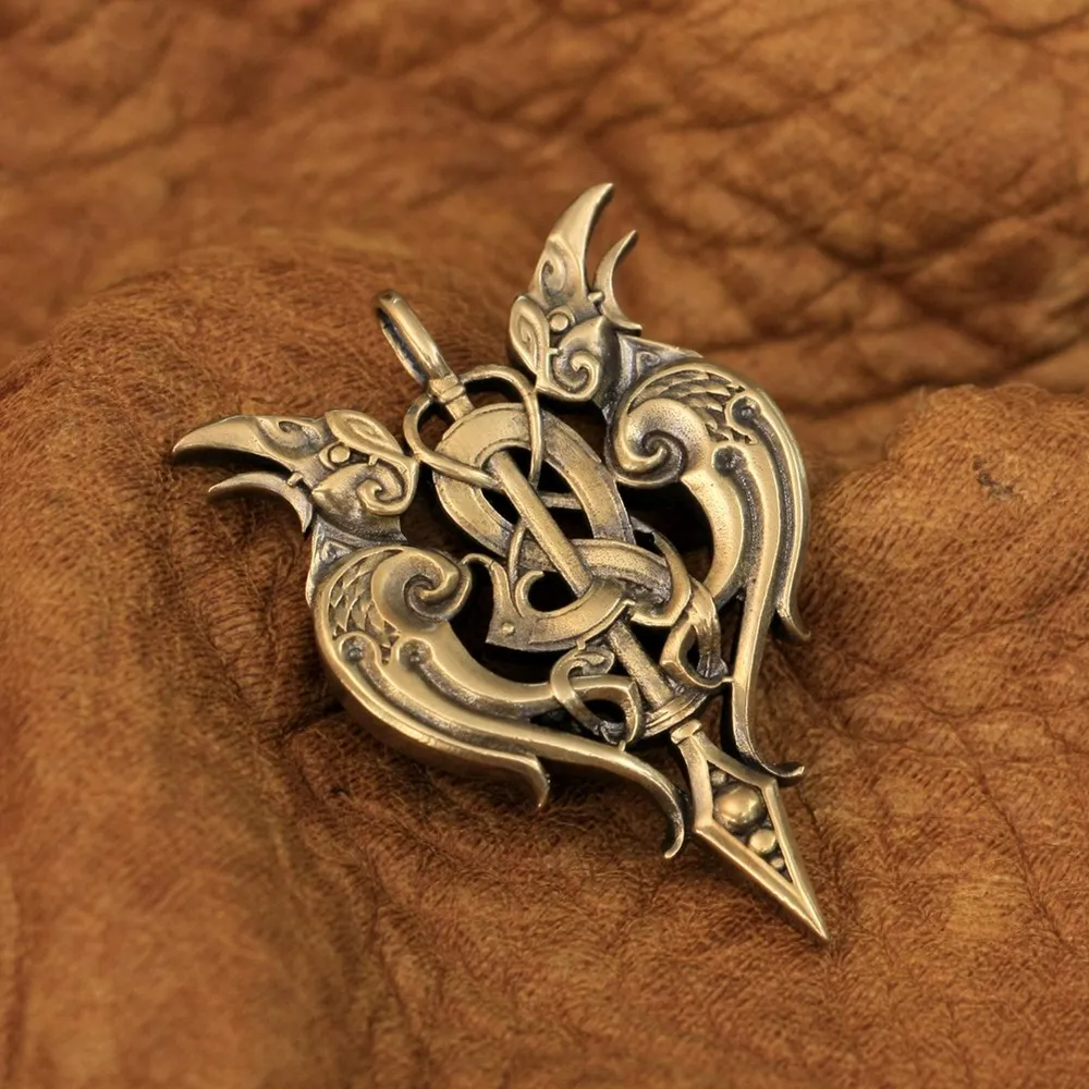 Details Brass Double Crow Pendant Punk Jewelry BR144