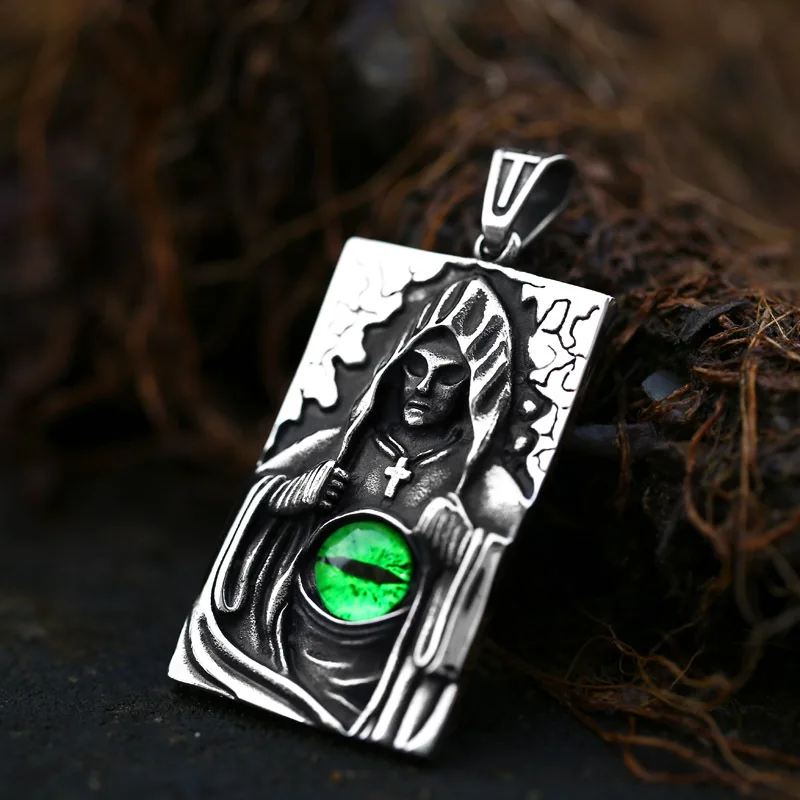 European and American Retro Personality Cross Stainless Steel Wizard Ghost Eye Pendant Necklace