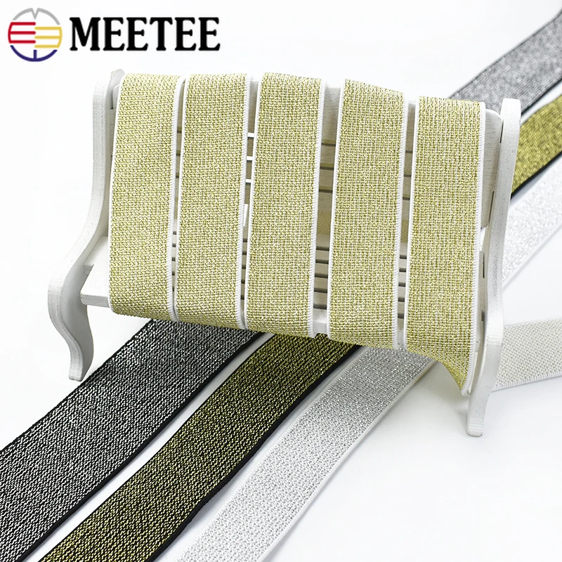 

2/5/10Meters 10-50mm Gold Silver Silk Elastic Band Nylon Bag Coat Glitter Rubber Tape Waistband Dress Belt DIY Sewing Accessory
