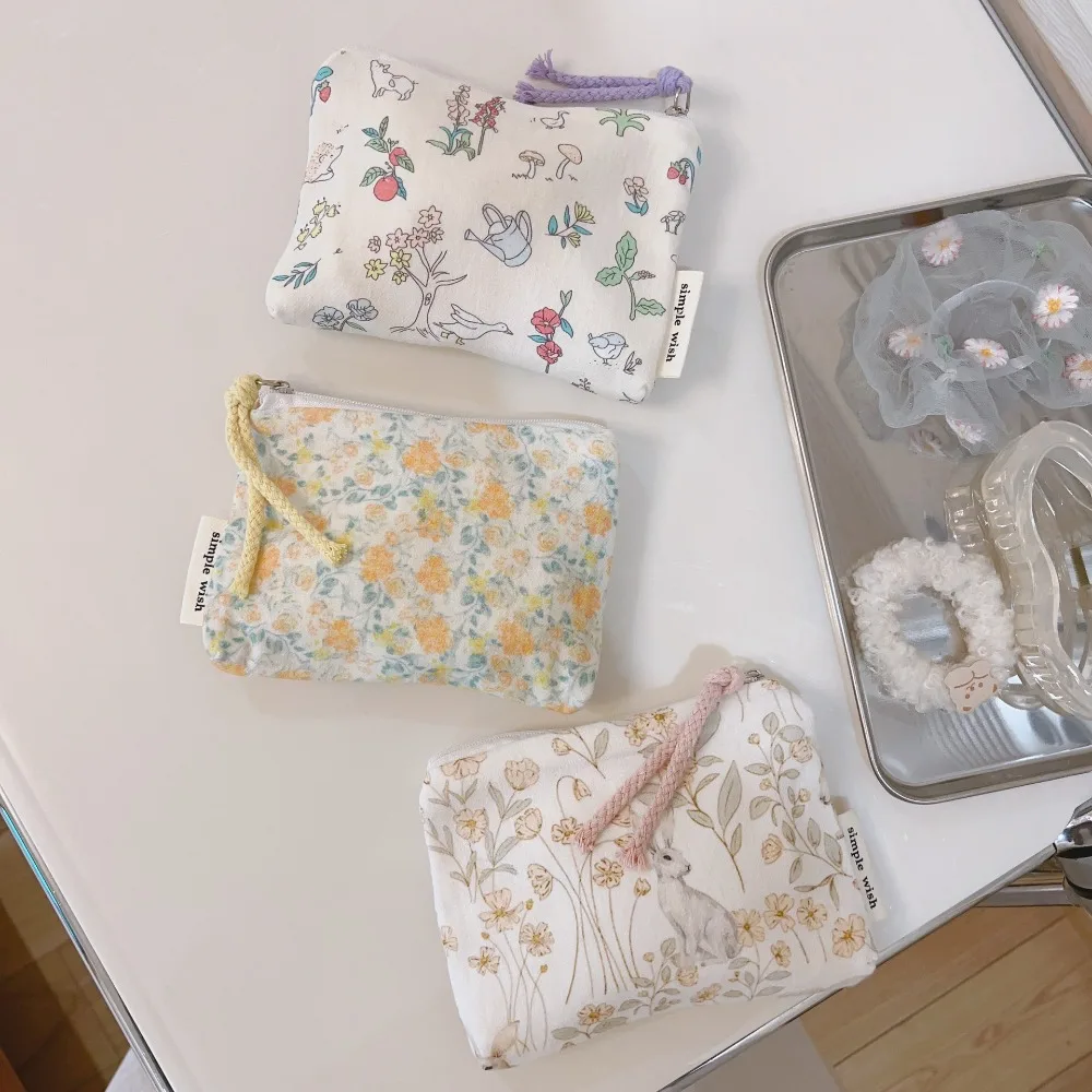 

Модный маленький бумажник для монет из свежего хлопка, кошельки для монет на молнии с цветочным узором, женская косметичка для девочек, сумка для хранения денег и ключей