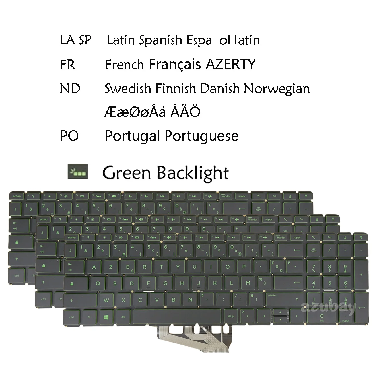 LA Spanish French AZERTY Nordic Portuguese Keyboard For HP NSK-XDHBQ AEG75F011 home 15-ra00 envy 15-bp000 15-bp100 Green Backlit
