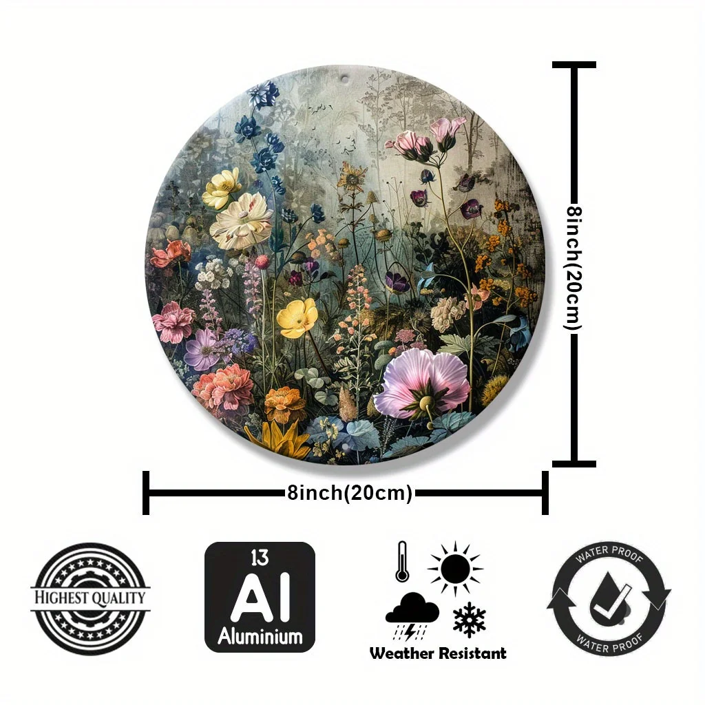 1pc Round Metal Sign Garden Serenity, Lithography, High Contrast, Balance, Muted Art Country Wall Decoration Suitable for Men Ca