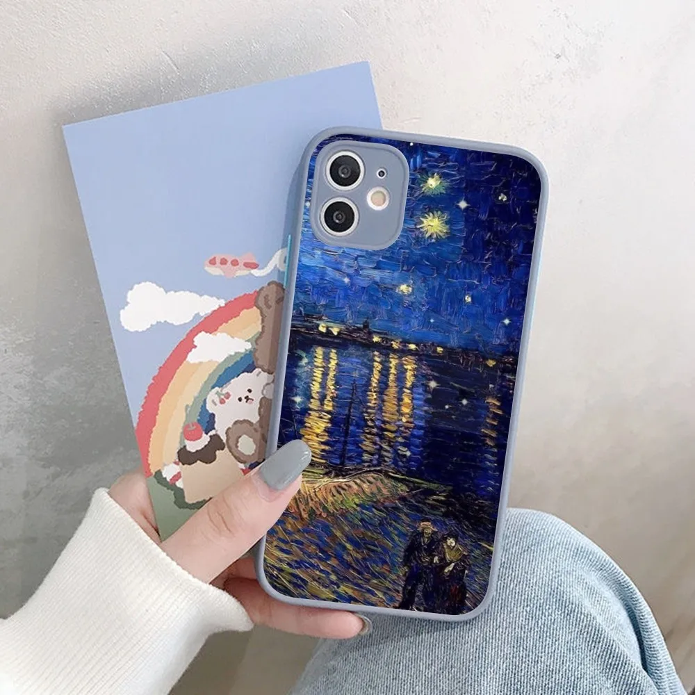 جراب هاتف Van Gogh مرصع بالنجم والسماء ، حافظة غير لامعة ضد العيوب لهواتف آيفون 14 ، X ، XR ، XS ، 7 ، 8 Plus ، 11 ، 12 ، 13 Pro Max ، 13Mini