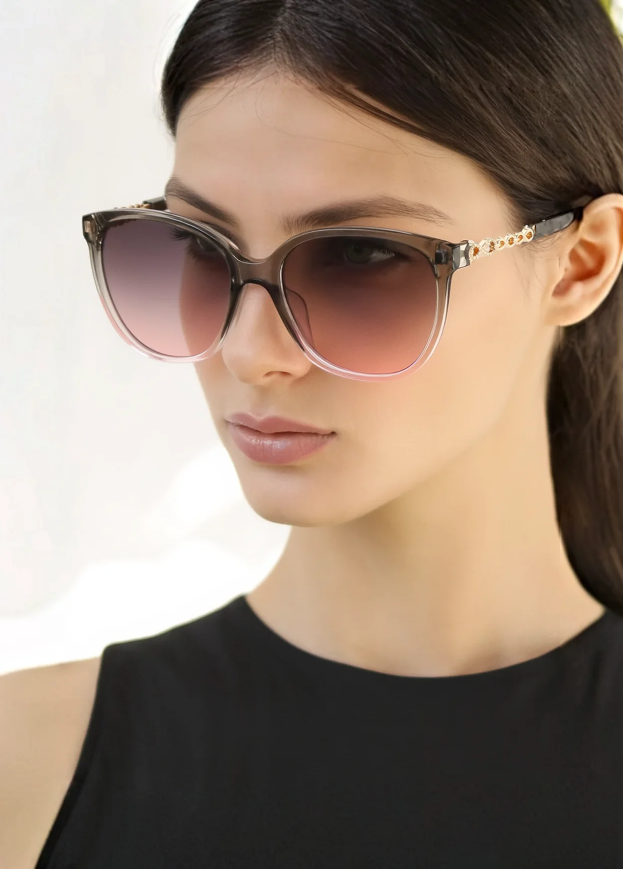 Katzenaugen-Sonnenbrille für Damen mit Metallkette, stilvoll und vielseitig, leicht