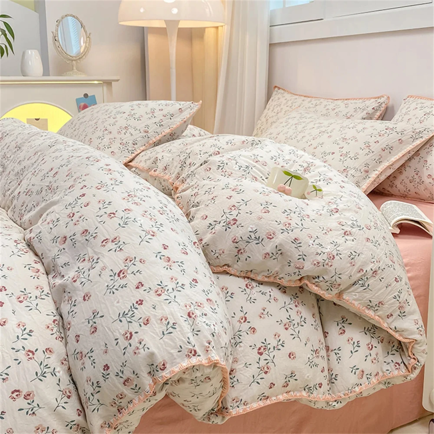 

Romantic Floral Bedding Set Washed Cotton Bed Sheet Single Double Size Girls Woman Duvet/Comforter Cover Pillowcase Bed Linens