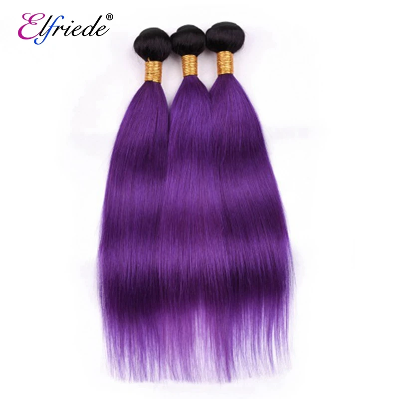 Elfriade-extensiones de cabello humano brasileño, mechones rectos de color ombré 1B/morado, 3/4 mechones, Ofertas