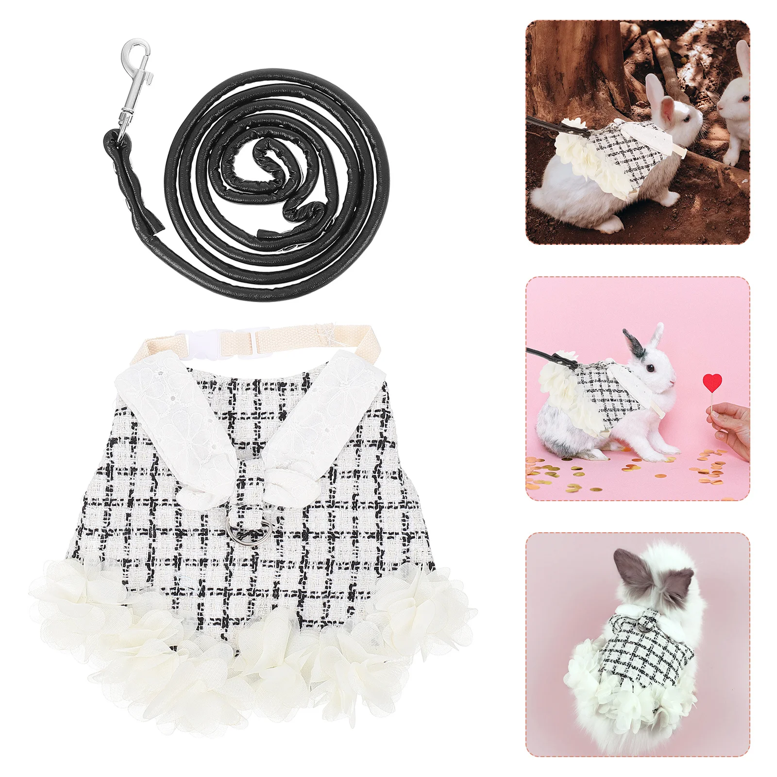 

1Set Rabbit Harness Leash Sleeveless Cotton Dress Durable Comfortable Pet Bunny Clothes Outdoor Walking Bunny Vest Harness