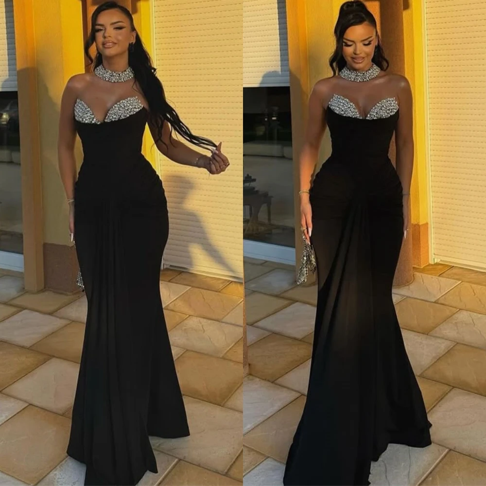 

Customized Exquisite Jersey Crystal Evening Dress Sexy Sweetheart Cocktail Dress Temperament Sleeveless Special Occasion Gowns