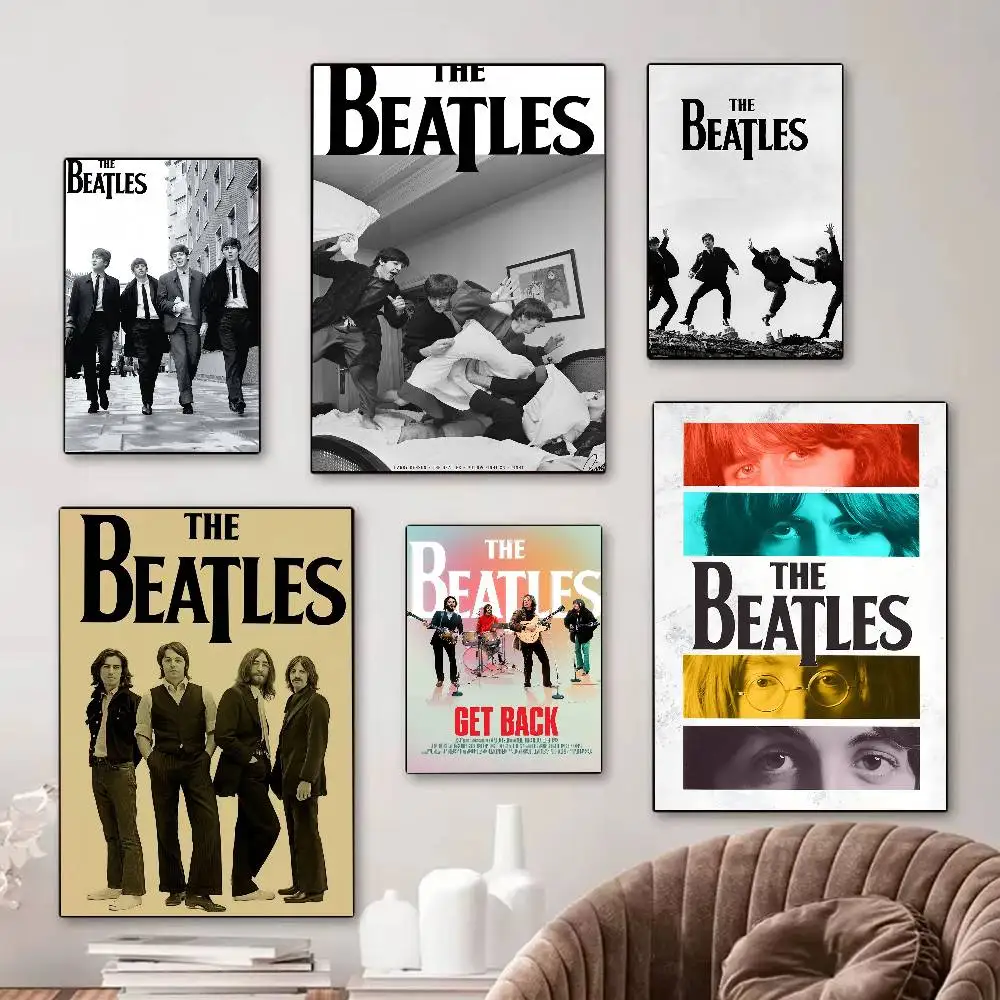 Berühmte Rockband The B-B-Beatles-es Vintage-Poster, selbstklebende Vintage-Dekoration für Zimmer, Zuhause, Bar, Café, Kawaii-Raumdekoration