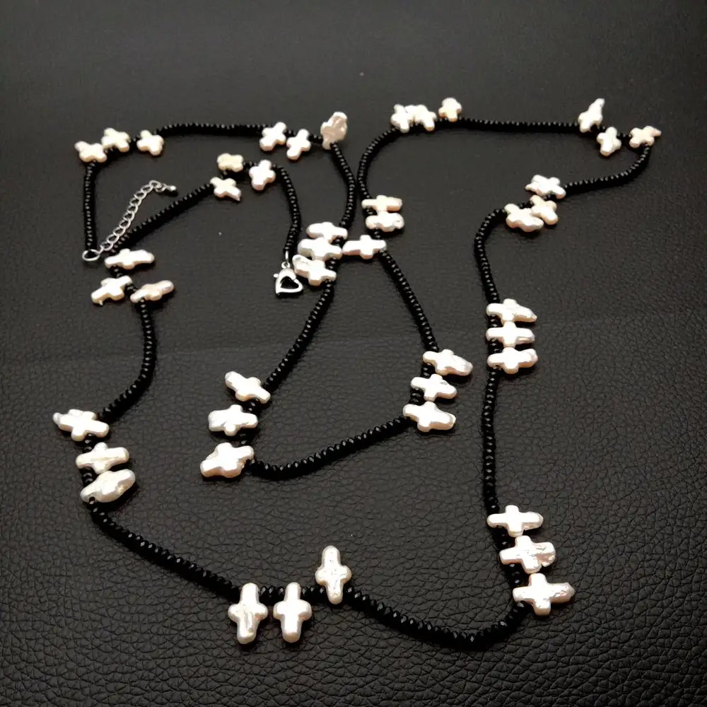 

Y·YING Natural Black Spinel Cultured White Pearl Pearl Long Station Necklace