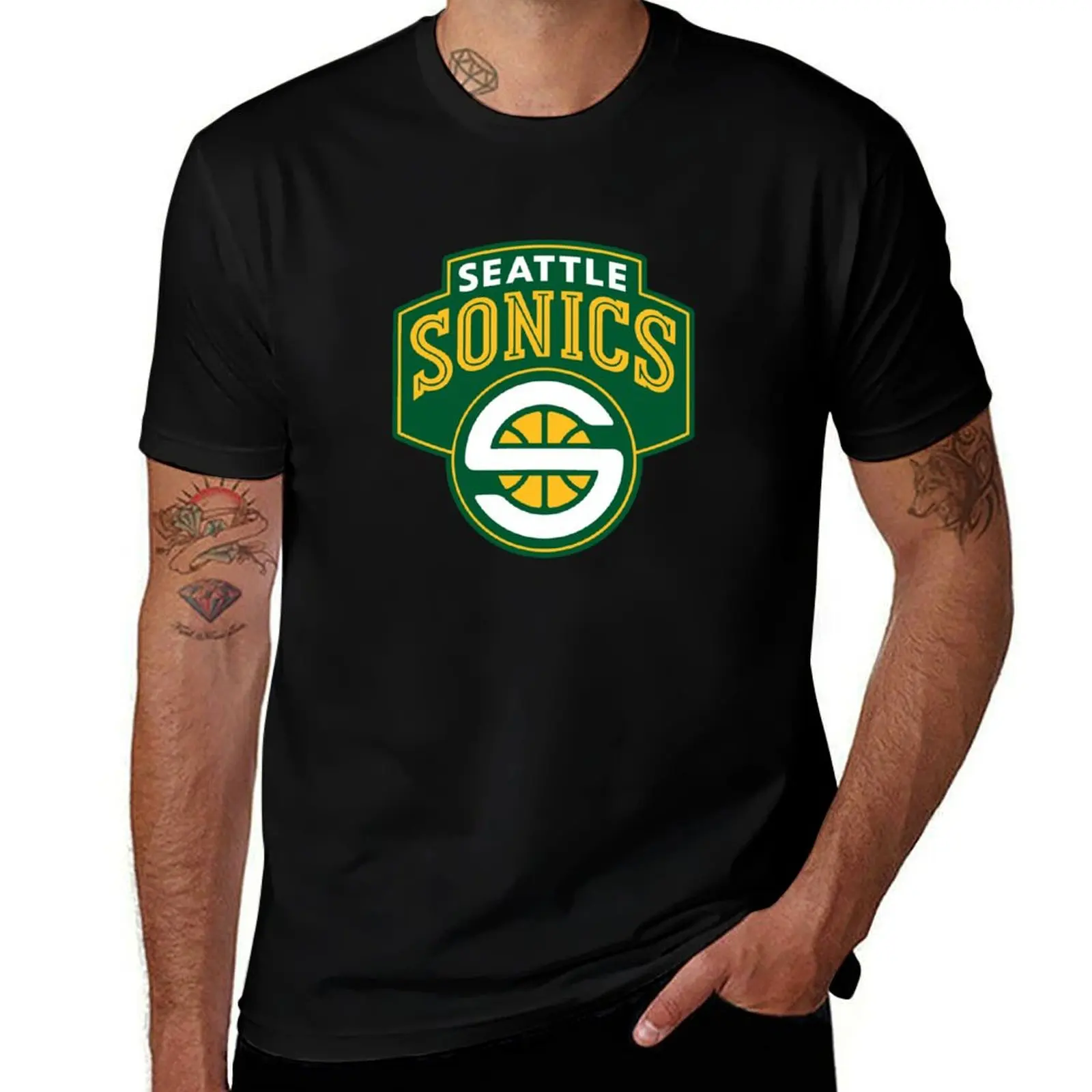 Футболка SEATTLE SUPERSONICS, мужская футболка, заготовки, возвышенные забавные футболки для мужчин