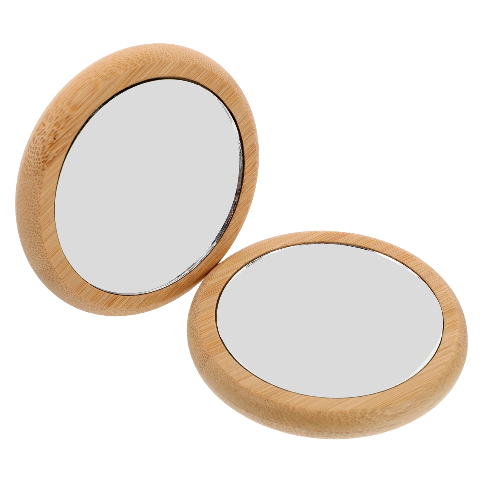 2 قطعة مرآة صغيرة محمولة خفيفة الوزن مدمجة خشبية محمولة للسفر حقيبة يد صغيرة مستديرة متعددة الاستخدامات