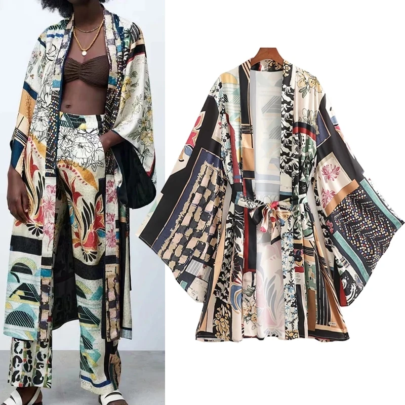 Vintage Floral Pajama For Women Printed Sleepwear Kimono Robe With Belt Long Sleeve 2Pcs Pijamas Women Casual Home Suit Nightie