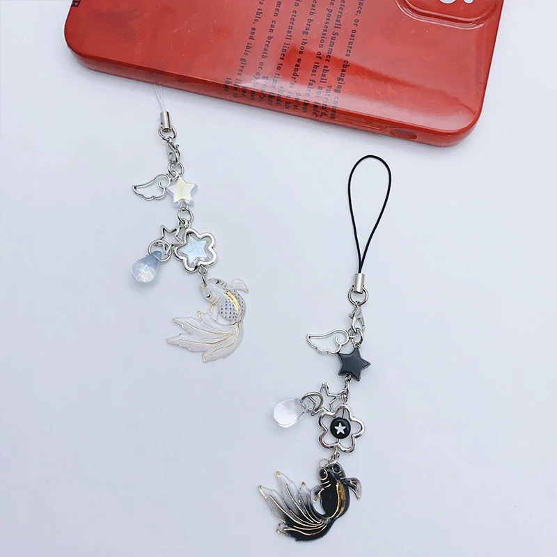 1Pcs Y2K Aesthetics Creative Goldfish Phone Lanyard Fashion Star Beaded Mobile Phone Straps Cell Phone Chain Keychain