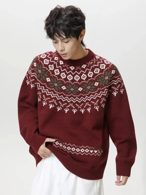 

Мужской свитер в американском ретро-стиле, плотный, весенне-осенний, модный, свободный, с круглым вырезом, вязаный, высококачественный, винтажный топ для мужчин