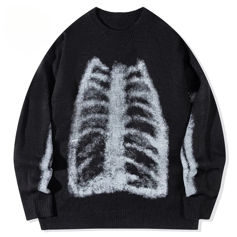 

Skeleton Graphic Sweaters Men Harajuku Oversized Y2K Sweaters Knitted Jumpers Streetwear Hip Hop Sweaters Jumpers