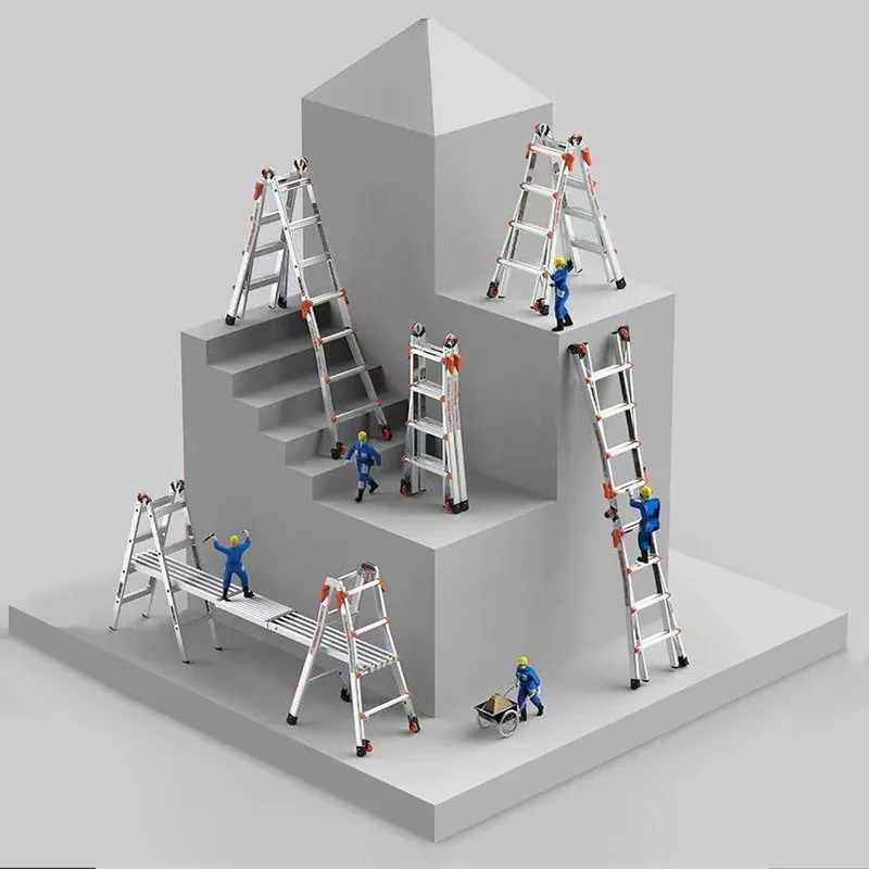 Lifting Pressing Small Giant Telescopic Aluminum Alloy Folding Herringbone Ladder 10m Extended Height 150kg Load Capacity Double
