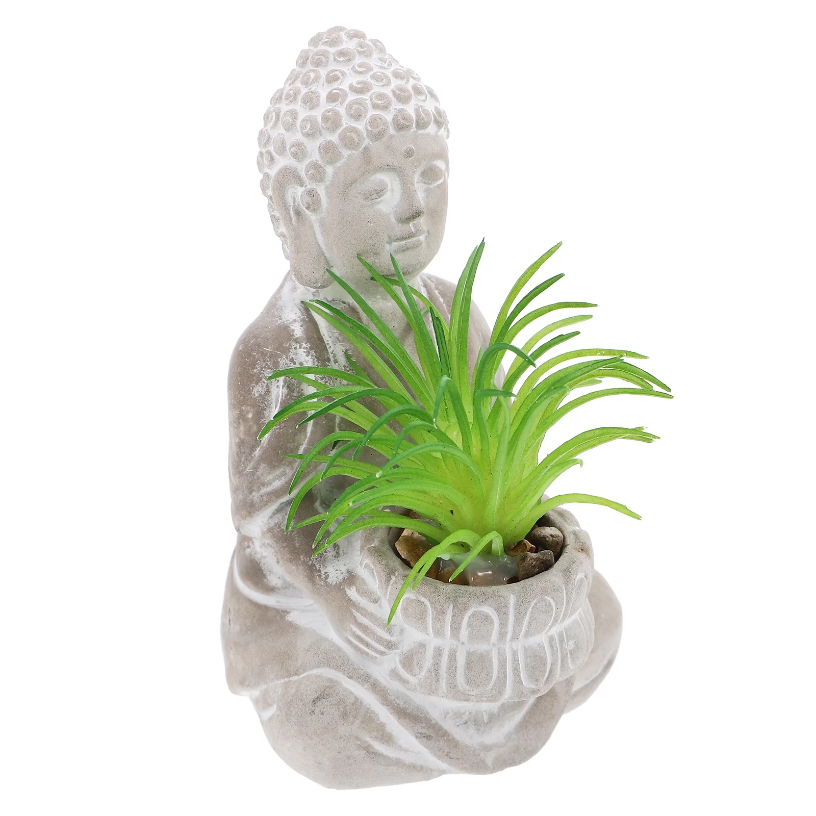 

Buddha Statue in Cement with Fake Succulents Mini Garden Ornament for Outdoor Indoor Space Garden Decor Sculptures Home
