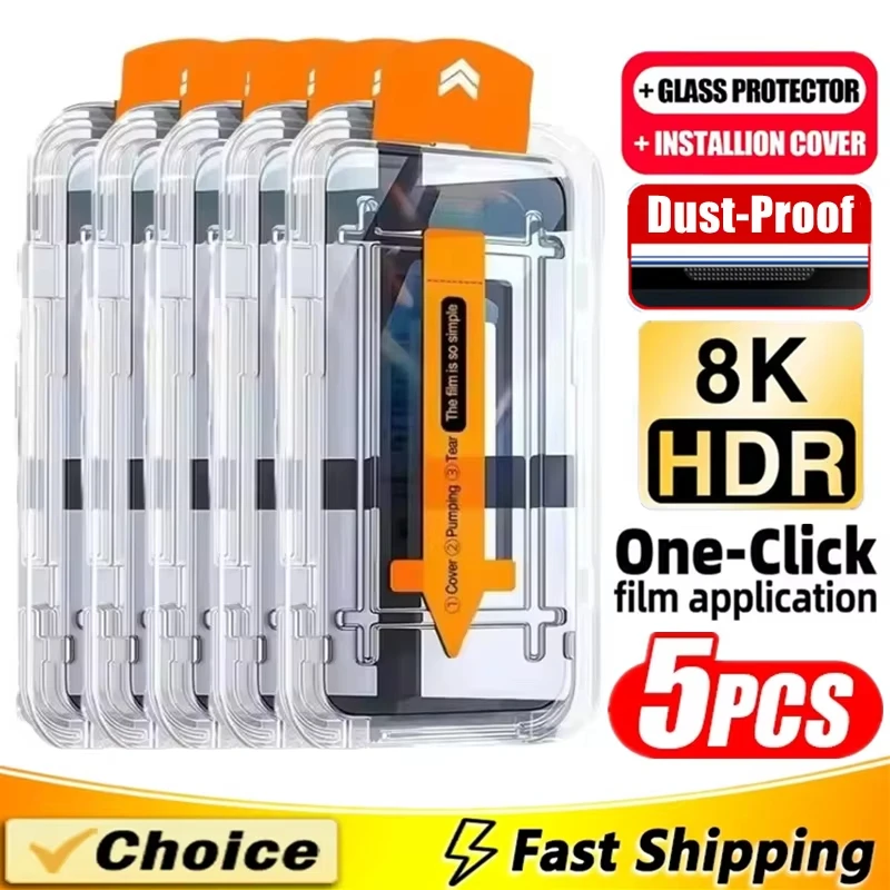 

5Pcs Dust Free Easy Install Tempered Glass Film For Honor X8D X6S X7B X5 Plus X9C Smart X8A 4G 5G Play 10A Screen Protector