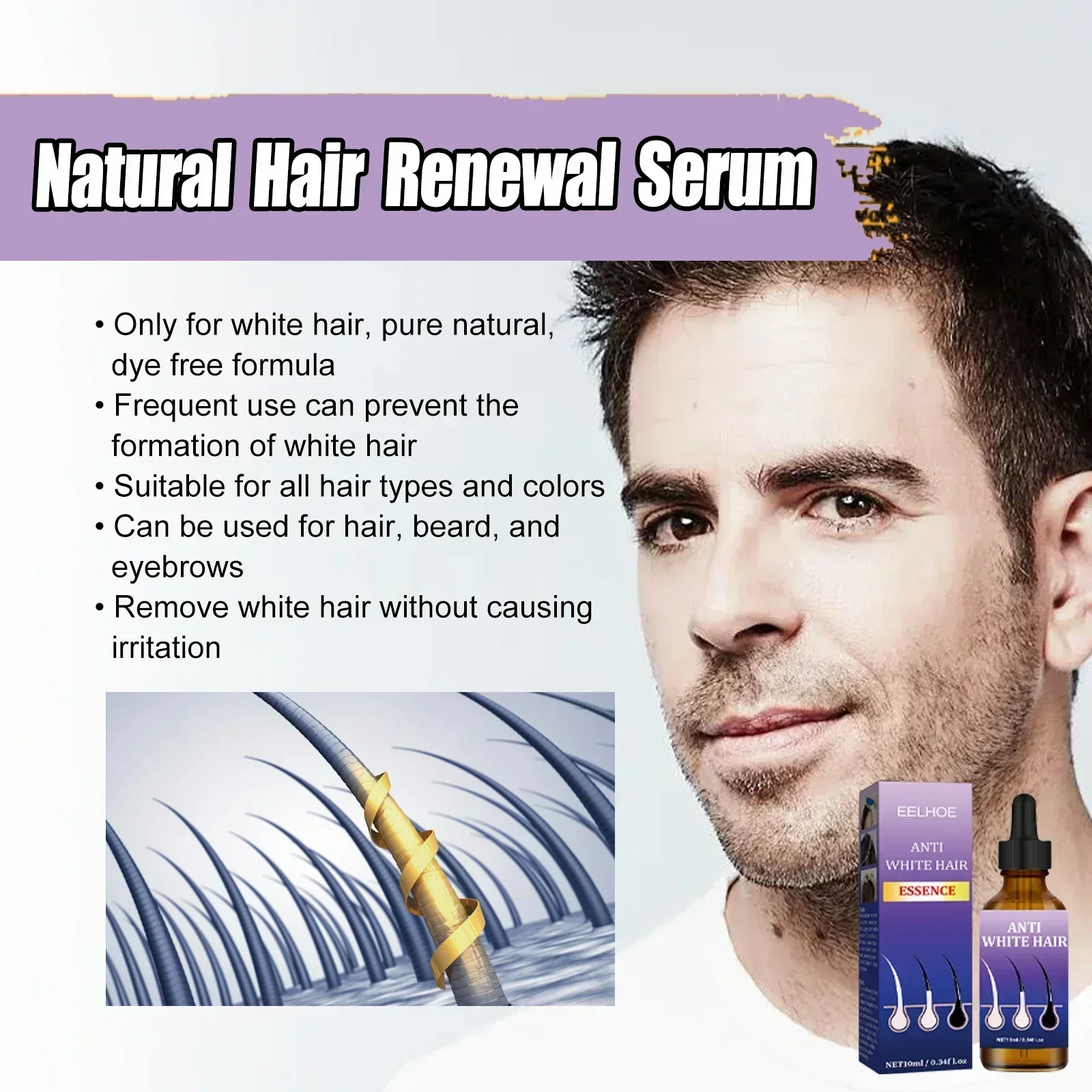 

3R New Products White To Black Hair Restore Natural Hair Color Gray White Hair Treatment Serum