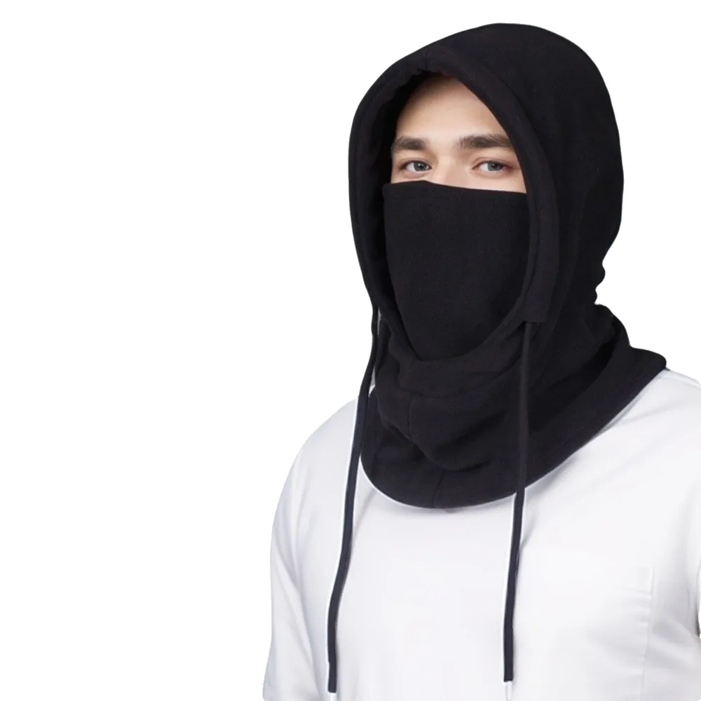 Holiday Plush Lined Balaclava Hat Windproof Warm Thermal Face Cover Scarf Zipper Closure Hand Washable Hooded Scarf Winter