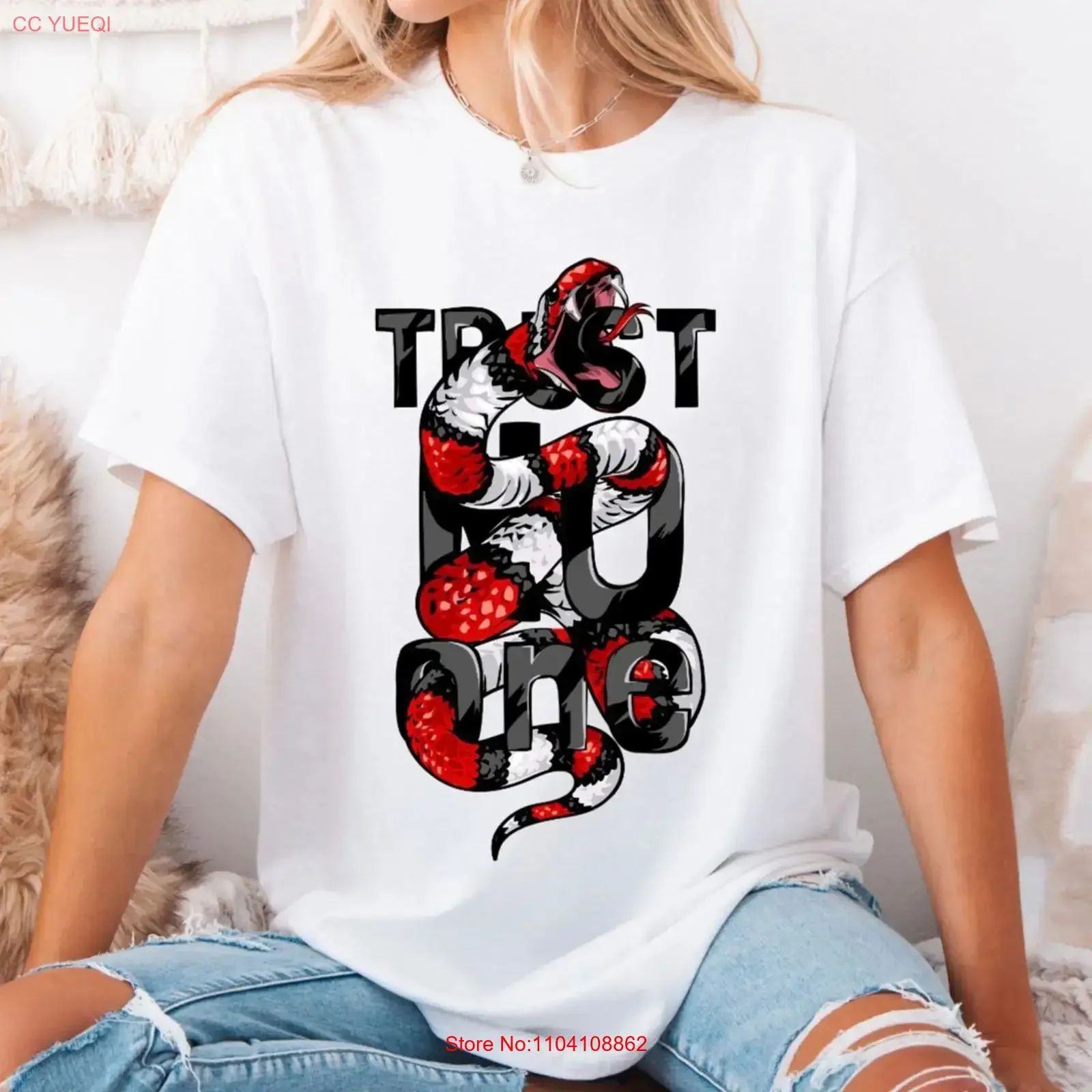 Trust No One T Shirt Snake Wrapped Text Dark Aesthetic Top vintage Washed Top For Everyday Wear Versatile Stylish Casual