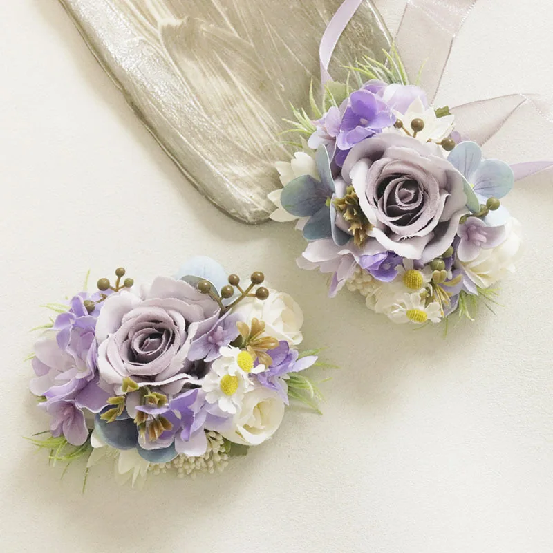 Boutonniere And Wrist Corsage New2405Wedding Supplies Wedding Floral Artificial Flower Bride Groom Bridesmaid Man Purple