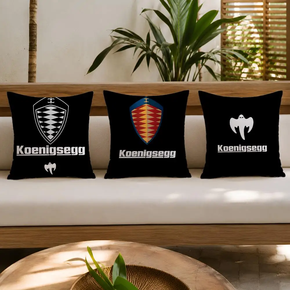 Cushion Cover Double-Sided Plush Sofa Cushion Covers Organic Breathable Invisible Zipper Luxury Car K-koenigsegg Logo