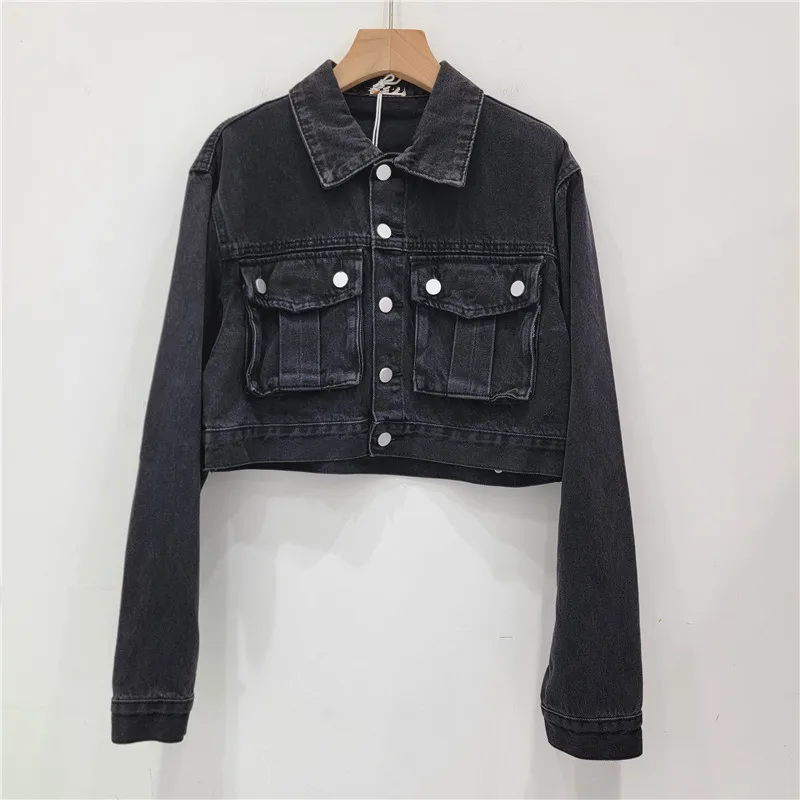 OCEANLOVE Short Denim Jackets for Women Solid Pockets Korean Fashion Chaquetas Mujer Vintage Spring Autumn Jaqueta Feminina