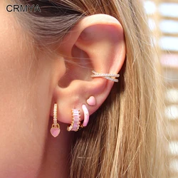 CRMYA Cold Plated Hoop Drop Earrings For Women Cute Pink CZ Zircon Piercing Famale Earrings Set 2023 Jewelry Accessories