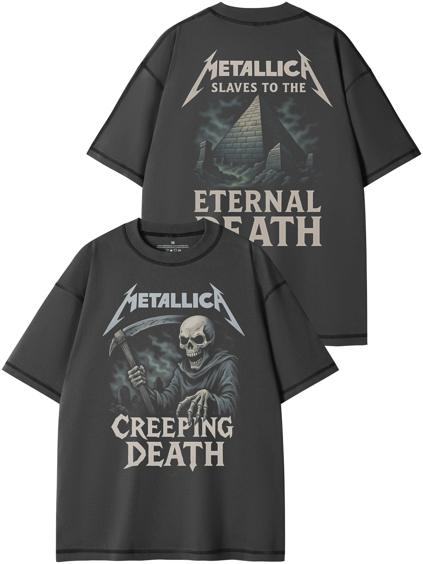 Retro American Streetwear Design Metal Band Loose Fit Cotton round Neck Short Sleeve T-Shirt Breathable Comfortable Unisex Su...