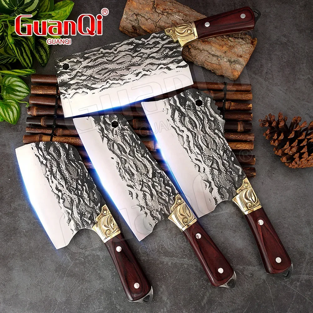 1-4PCS Forged Kitchen Knives Wood Handle Chinese Cleaver Knife Meat Fruit Vegetable Fish Butcher Knife High Carbon Knives