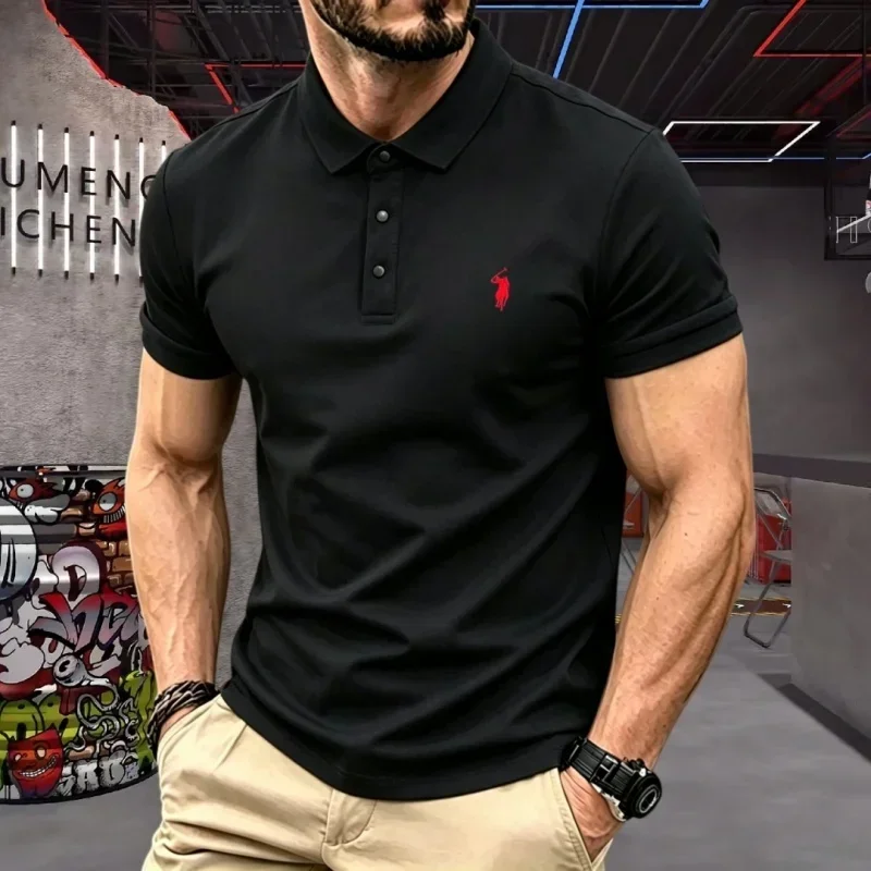 100% reine Baumwolle, hochwertiges Marken-Herren-Poloshirt mit kurzen Ärmeln, Sommer 2026, luxuriöses Mode-Golf-Oberteil mit Pony-Stickerei, lässiges T-Shirt – Detail 15