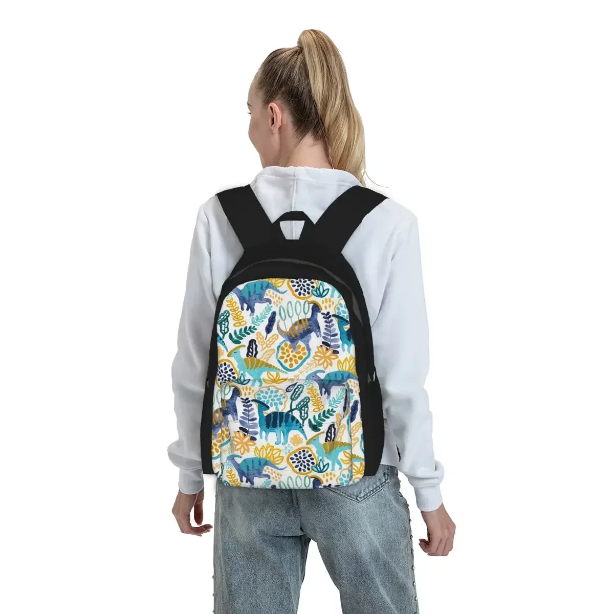 Gouache Parasaurolophuses Backpack Student BookBag Kids School Bag Laptop Shoulder Bags for Men Women