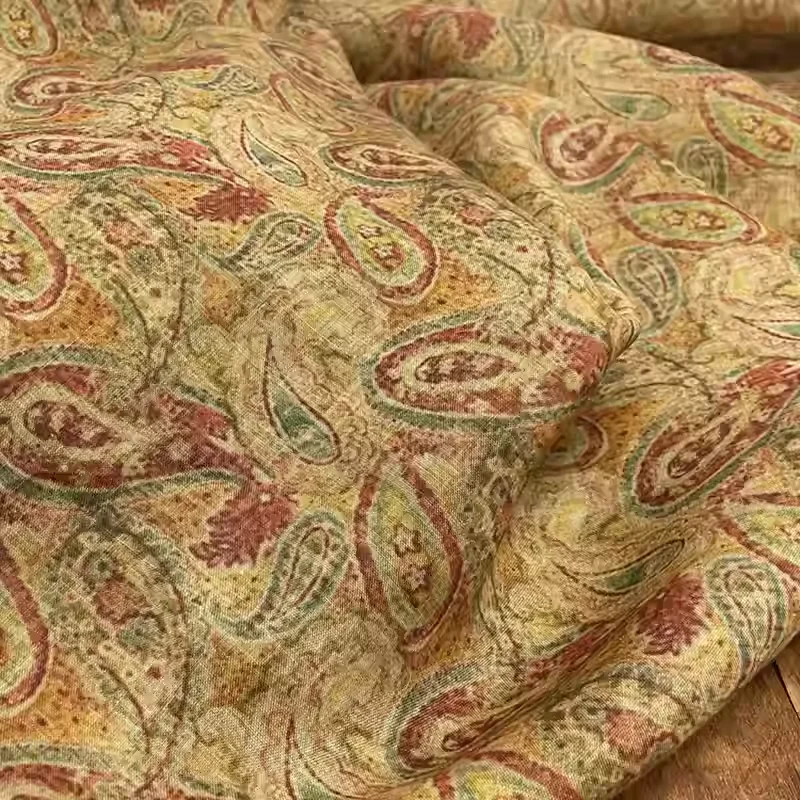 

Yellow printed pattern, made of high-end pure ramie fabric, used for making summer clothing fabrics.