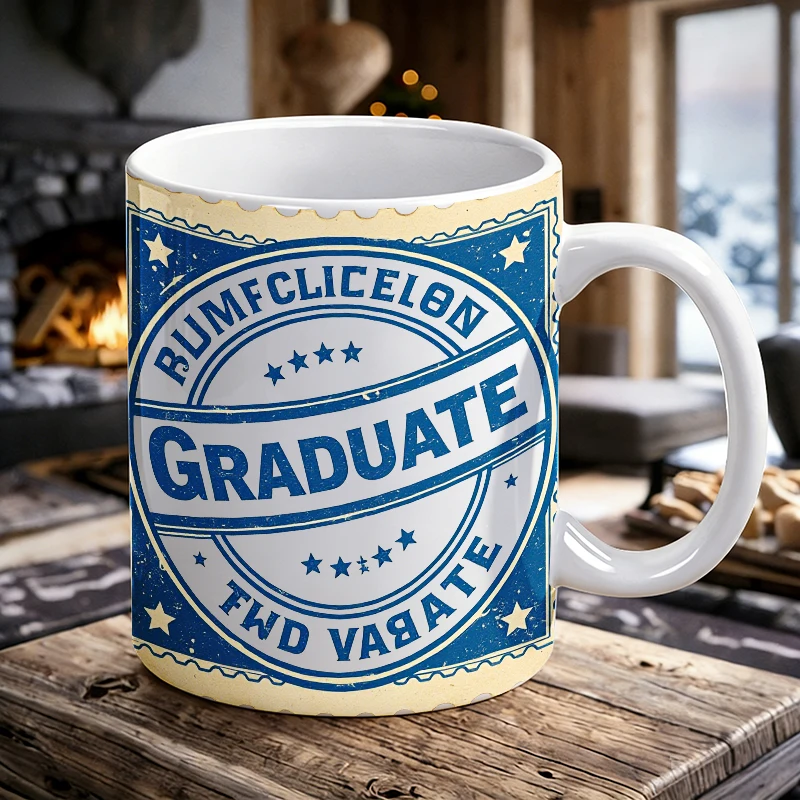 

Retro Blue Stamp Badge Ceramic Mug, Coffee Mug, Milk Mug, Office Tea Cup, Drinking Cup, Gift for Friends, Fade-Resistant