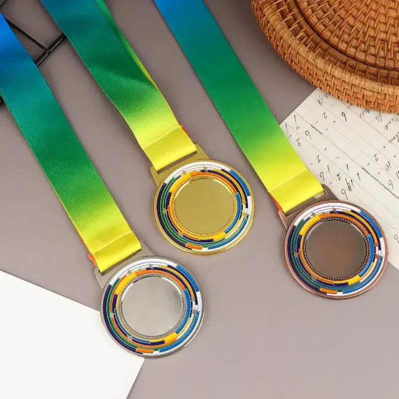 ميداليات جوائز معدنية مع شريط للرقبة على الطراز الذهبي والفضي والبرونزي للأكاديمية الرياضية أو أي قطر المنافسة #2