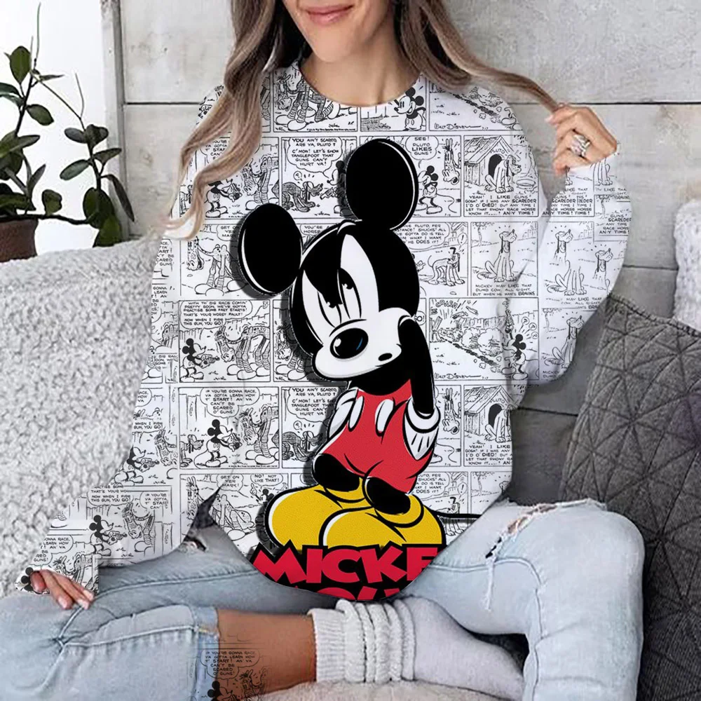 Women\'s Disney Mickey Mouse print Long Sleeve Sweatshirt Vintage Korean Harajuku Y2k Aesthetic Oversize Graffiti Print Pullover