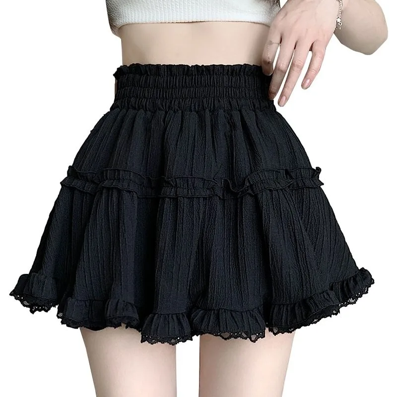 New Fresh and Sweet Pleated High-waisted Skirt for Women in Summer A-line Slimming Lace Pleated Puffy Skirt Fashion Womenswear