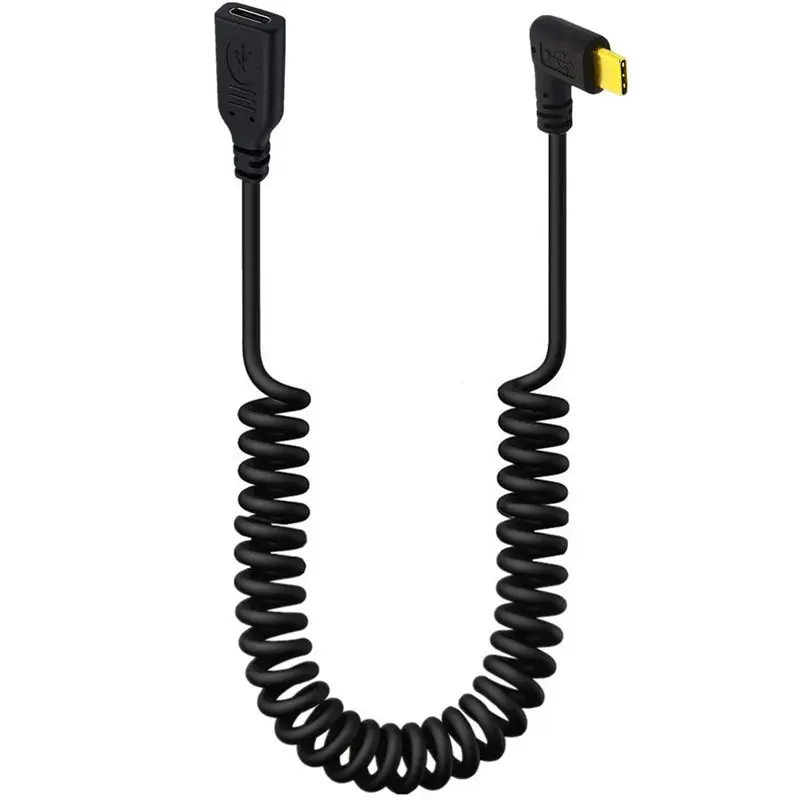 Expansion Spring Wire 6-Core Gold-Plated USB2.0 Type-C Male To Female Data Extension Wire 90 Degree Elbow USB-C Wire
