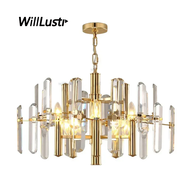 

Luxury Pendant Lamp K9 Crystal Ceiling Chandelier Hotel Cafe Mall Villa Living Bedroom Metal Suspension Hanging Lighting