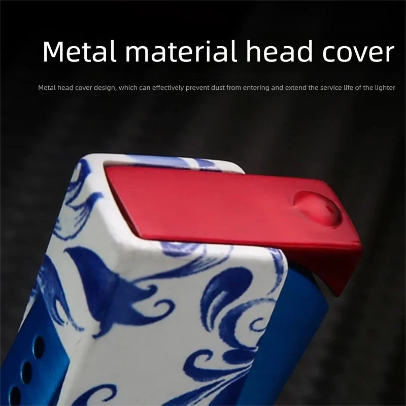 Oriental aesthetic blue and white metal contrasting small and portable straight forward blue flame windproof lighter