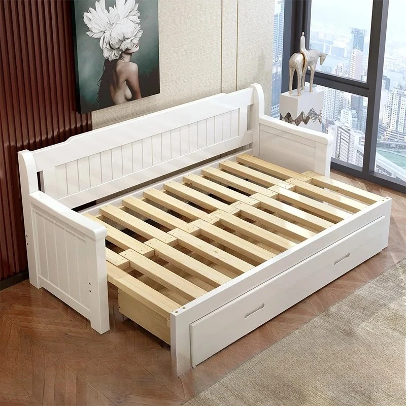 lt solid wood sofa bed folding dual-purpose multi-functional storage living room sitting and lying retractable sofa bed