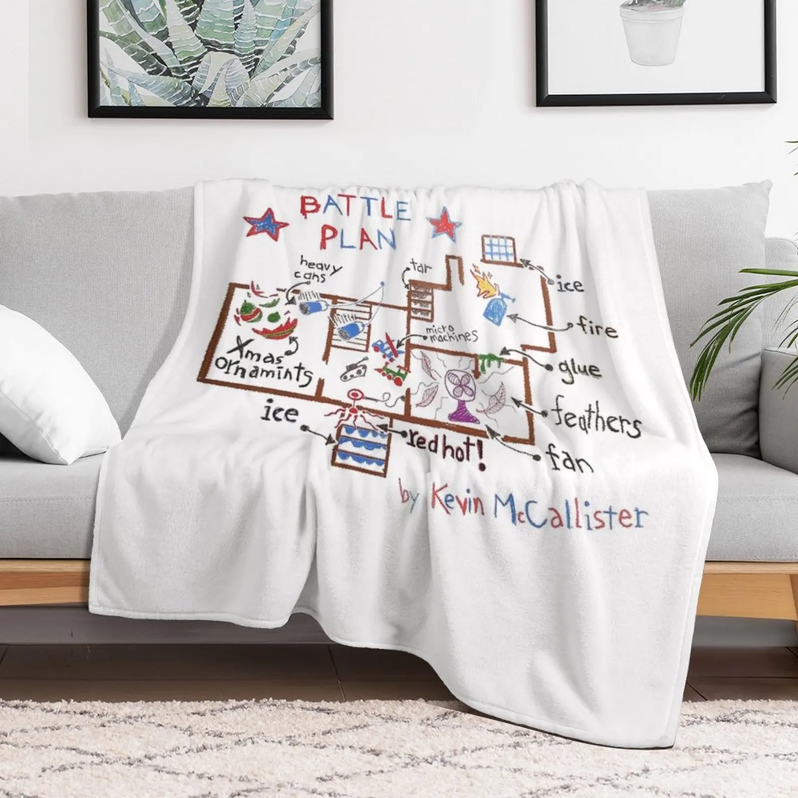 Home Alone Kevin's Battle Plan Throw Blanket Hairys Vintage Blankets